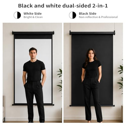 Retractable White Background Screen 36" x 56" Portable Roll-Up, Pull-Down Background, Black and White Double-Sided Design, PVC Material, Suitable for ID Card Passport Photo Photography