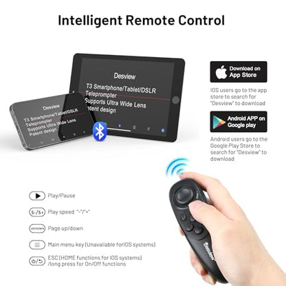 Desview T3 Teleprompter for Camera & Smartphone - Supports iPad/Tablet up to 10" - Beam Splitter Glass with Bluetooth Remote - Wide Angle Support for YouTube, TikTok & Live Streaming