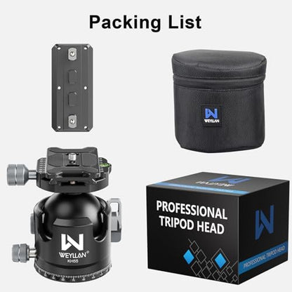 Tripod Ball Head with Knob Clamp 55mm Heavy Duty Ball Head with Mlok Rail Arca Swiss Quick Release Plate, WEYLLAN KH55 Low Profile Camera Tripod Head Mount for Hunting Photography Max Load 88lbs/40kg