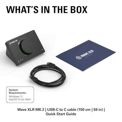 Elgato Wave XLR MK.2 USB Audio Interface and DSP Mixer | 80dB gain, Onboard voice effects, LED level feedback, Touch mute, Ultra-low-latency monitoring, Works with Stream Deck