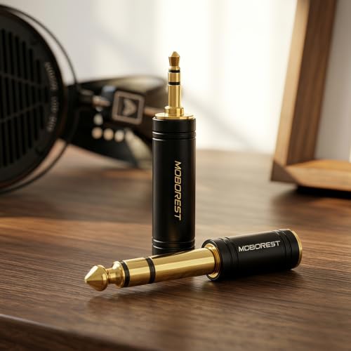 MOBOREST 3.5mm to 1/4 (6.35mm) Stereo Pure Copper Adapter, 1/8 Inch to 1/4 Inch Stereo Adapter, Can be Used Conversion Headphone adapte, amp adapte, Black Fashion 2-Pack - color: BLACK