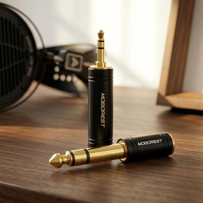 MOBOREST 3.5mm to 1/4 (6.35mm) Stereo Pure Copper Adapter, 1/8 Inch to 1/4 Inch Stereo Adapter, Can be Used Conversion Headphone adapte, amp adapte, Black Fashion 2-Pack - color: BLACK