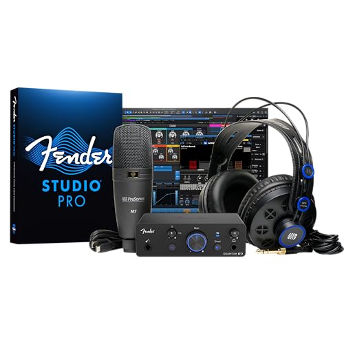 Fender Quantum Creator Bundle | Home Recording Kit with Quantum LT 2 USB-C Interface, M7 Condenser Microphone, HD7 Headphones, XLR Cable, Mic Stand, Fender Studio Pro, Beginner Studio Bundle | Includes Quantum Lt 2 USB-C Interface, M7 Condenser Mic, HD7 H