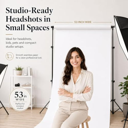 Yizhily Seamless White Backdrop Paper Roll, 53" x 16.4', Heavyweight Matte Arctic White Photo Background for Small Studio Headshots, Tabletop Product & Food Photography - color: Arctic White, size: 53" x16.4'
