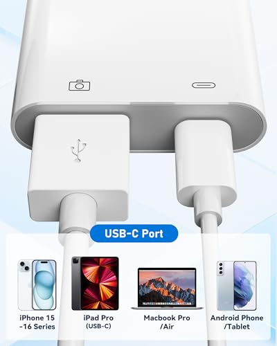 USB C to USB Camera Adapter with 30W PD Charging Port | OTG Cable, Compatible with iPhone 17/16/15 iPad Android, USB 3.0 Female, For Flash Drives Keyboards Mice