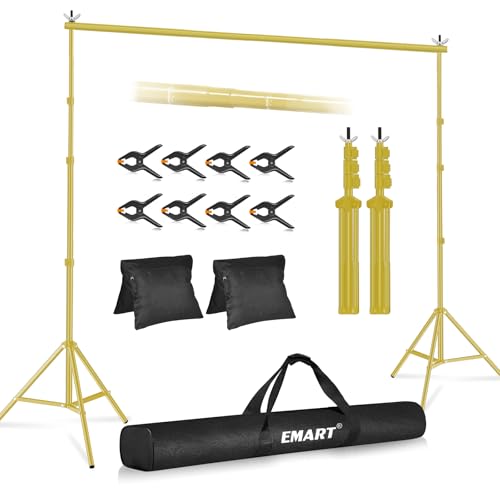 EMART Backdrop Stand 10x10ft(WxH) Photo Studio Adjustable Background Stand Support kit with 2 Crossbars, 8 Clamps, 2 Sandbags and Carry Bag for Parties, Events Decoration, Wedding -Titanium Gold - color: Titanium Gold, size: 10x10ft