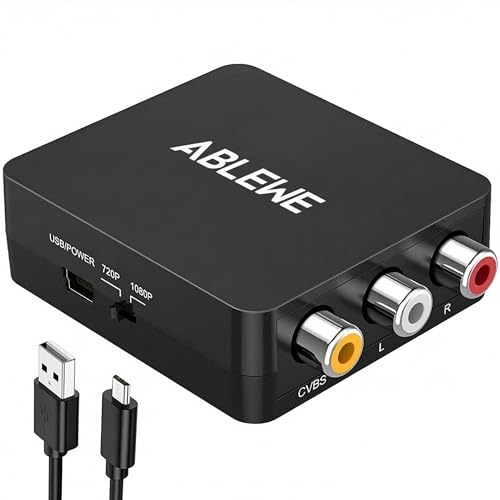 ABLEWE RCA to HDMI,AV to HDMI Converter, 1080P Mini RCA Composite CVBS Video Audio Converter Adapter Supporting PAL/NTSC for TV/PC/ PS3/ STB/Xbox VHS/VCR/Blue-Ray DVD Players - color: Black