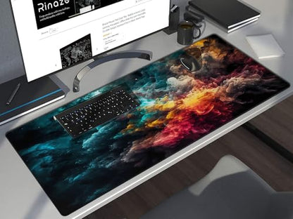 Rinaze Large Gaming Mouse Pad Desk Mat with Superior Micro-Weave Cloth, XXL Big Mousepad with Stitched Edges, Anti-Slip Desk Keyboard Pad for Gaming, Office and Home - color: Muted Colors