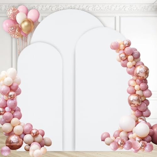 WEERRW Wedding Arch Cover White Spandex Fitted Set of 3 Balloon Arch Stand Covers Round Top Chiara Stretchy Backdrop for Birthday Party Baby Shower Banquet Decoration (6FT, 6.6FT, 7.2FT) - color: White, size: 6FT, 6.6FT, 7.2FT