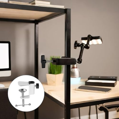 HARFINGTON Metal Table Clamp Mount 2" Hole Dia Clamp for Desk Lamp Mount Stand Universal Cantilever Bracket with Adjustable Screw Steel Ball Handle for Microphone Arm Lamp Stand, White - size: 2 Inch, style: Steel Ball Handle