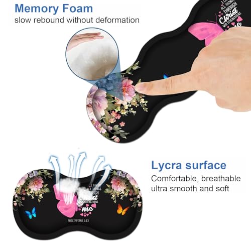 Ergonomic Keyboard Wrist Rest & Mouse Pad Wrist Rest Set, Butterfly Quote Bible Verse Philippians 4-13 Large XXL Gaming Desk Mat 31.5"x 11.8" with Non-Slip Base, Memory Foam for Home Office Study Game - color: Butterfly Quote Bible Verse Philippians 4-13