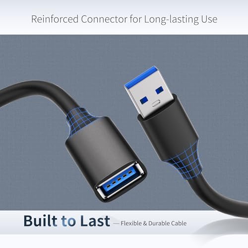 USB 3.0 Extension Cable 1.6FT, Short USB Extender Male to Female 1Pack | Ideal for laptops and desktop setups. Supports fast file transfer with printers, flash drives, cameras and hard drives - size: 1.6ft