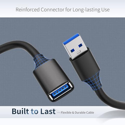 USB 3.0 Extension Cable 1.6FT, Short USB Extender Male to Female 1Pack | Ideal for laptops and desktop setups. Supports fast file transfer with printers, flash drives, cameras and hard drives - size: 1.6ft