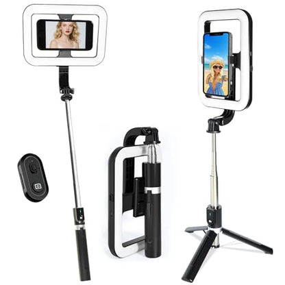 Foldable Selfie Light with Stand,54" Extendable Phone Holder Selfie Stick with Dimmable LED Lights and Remote,Ring Light Tripod for Video Recording/Live Stream/Makeup/Photography/YouTube/TikTok
