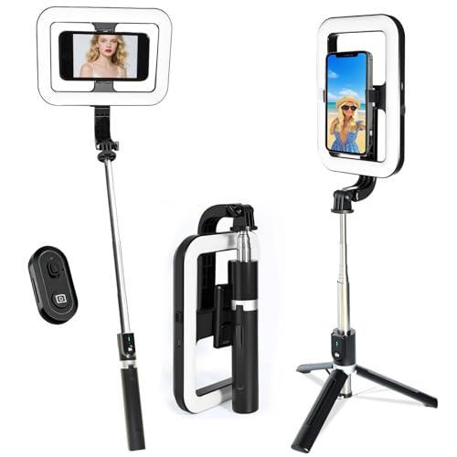 Foldable Selfie Light with Stand,54" Extendable Phone Holder Selfie Stick with Dimmable LED Lights and Remote,Ring Light Tripod for Video Recording/Live Stream/Makeup/Photography/YouTube/TikTok