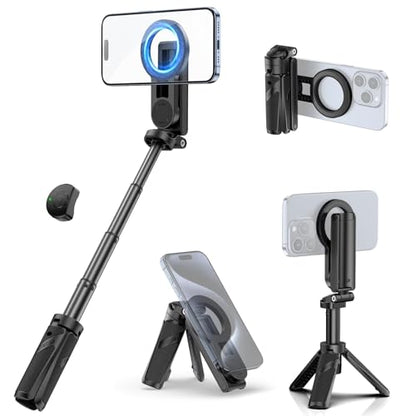 ULANZI JJ03 Magnetic Mini Tripod for Phone with Remote, 3-in-1 Pocket Selfie Stick Handle Grip, 360° Rotation Extendable Tripod Stand for iPhone Android Phones, for iPhone 17 16 15 14 13 12 Series