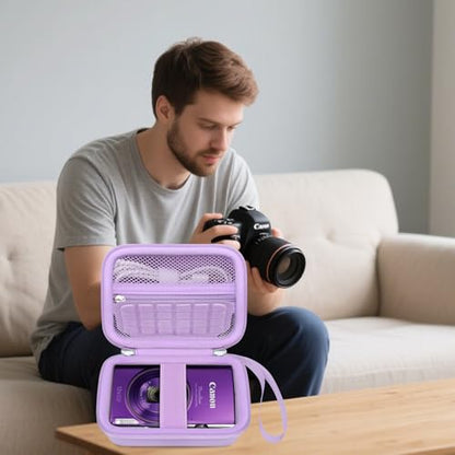 Elonbo Carrying Case for Canon PowerShot ELPH 360 HS A/ 360 HS/ 360/ IXY 650 Digital Camera, Canon PowerShot ELPH 330/190/160/115/130/110 Camera Hard Travel Bag, Mesh Pocket fits Battery Cable, Purple - color: Purple