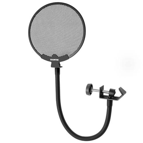 SUUNTOK Pop Filter, Upgraded High Performance Microphone Pop Filter, Ideal Pop Filter for Microphone Recording Sessions and Broadcasting (Metal) - size: 5.4in Wide