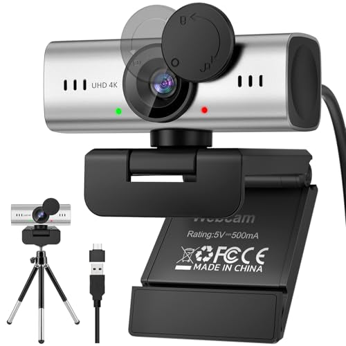 Webcam for PC, 4K Streaming Camera, Web Camera for Desktop/Laptop Computer Webcam with Microphone, Plug and Play USB Web Cam, Aluminum Alloy casing, for Live Streaming, Video Calls (Silver) - color: Silver