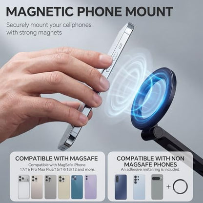 Magnetic Metal Phone Mount with Cold Shoe Mount, Adjustable Rotatable Phone Tripod Holder Adapter for iPhone 17/16/15, Camera Monitoring, Tripods, Stabilizers - PM-10