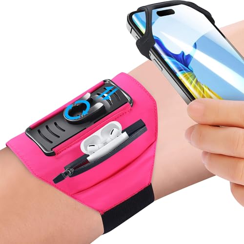 Detachable & 360° Rotatable Armband - Reflective Strap with Zipper Pocket Holder Bag - Compatible with iPhone 16 15 14 Pro Max Plus Samsung Galaxy Note for Running Workout Exercise Walking & Sports - color: Pink With Bag