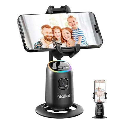 Rollei Auto Face Tracking Tripod, Desktop Smartphone Gimbal Stabilizer Phone Holder with AI Track for iPhone/Android Stand for Filming Streaming Tiktok Video Vlog | Mobile Stand with Motion Sensor for Tiktok Live Streaming Video Vlog Recording, Tripod Pho