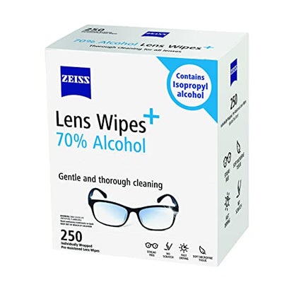 ZEISS Pre-Moistened Lens Cleaning Wipes with 70% Alcohol, 250 Count - size: 250 Count (Pack of 1)