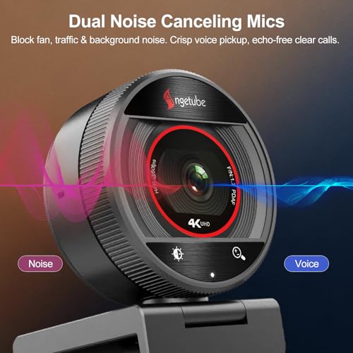 Angetube 4K Webcam for PC&Mac, 1080P@60fps Autofocus Webcam with Microphone | 2 Mics, 8X Digital Zoom 78° FOV, Privacy Cover, Plug & Play, USB Webcam 4K for Computer Windows, Meetings, Streaming, Laptop