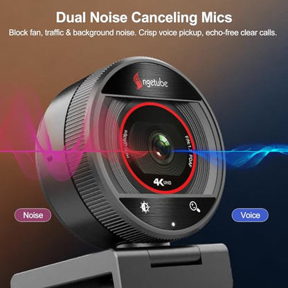 Angetube 4K Webcam for PC&Mac, 1080P@60fps Autofocus Webcam with Microphone | 2 Mics, 8X Digital Zoom 78° FOV, Privacy Cover, Plug & Play, USB Webcam 4K for Computer Windows, Meetings, Streaming, Laptop