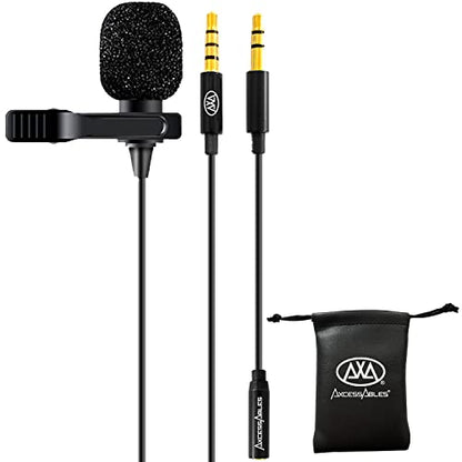 AxcessAbles Lavalier Microphone with 3.5mm TRRS Cable & TRS Adapter – Omnidirectional Clip On Lapel Mic for iPhone Android Camera Laptop – Wired Condenser Microphone for YouTube Podcast Interview - size: 2-Pack