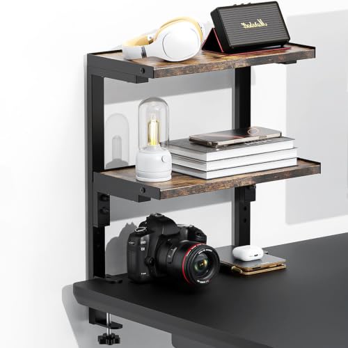Spacrea clamp on Desk Shelf, 2 Tier Office Desk Shelves Organizer, Wood Desktop Supplies Storage Rack, Desk Organizers and Accessories (Wood) - color: Wood