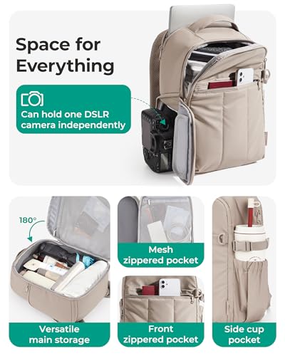 BAGSMART Puffy Camera Backpack, Camera Bags for Photographers, DSLR/SLR Mirrorless Photography Camera Case, Small Water-resistant Travel Backpack for Women with Laptop Compartment, Coffee Brown - color: Coffee Brown