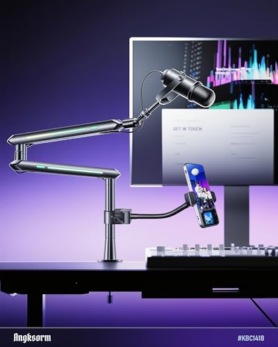 KBC1417 Mic Stand Phone Holder, Heavy-Duty Gooseneck Phone Holder with Super Clamp & Universal Phone Mount, Adjustable 360° Flexible Arm Clip for Mic Stand, Music Stand, Tripod, 13-INCH - size: 13" with Clamp