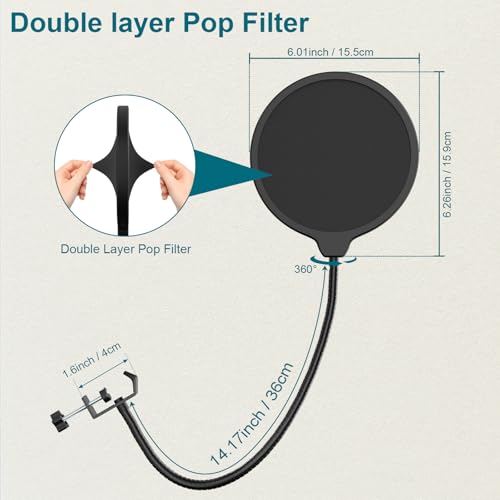 Desktop Microphone Stand,Adjustable Height Mic Stand with Pop Filter Shock Mount Mic Clip 3/8" to 5/8" Adapter,Compatible with AT2020|AT2035|AT2040|QuadCast S|Razer Seiren X| Blue Snowball |Shure - size: Mic Stand with Pop Filter