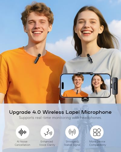 Wireless Mini Microphone for iPhone, Android, iPad, 2-Pack | Noise Reduction, Clear Voice, USB-C, for Video Recording, TikTok, Podcast, Content Creation