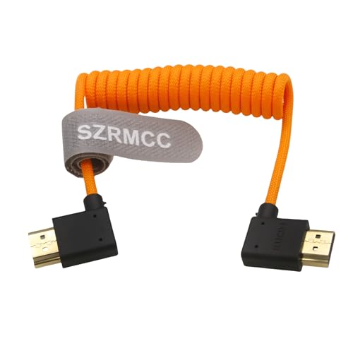 SZRMCC 8k 2.1 HDMI to HDMI Ultra High Speed Coiled Braided Cable for Z Cam E2 Sony FX6 FX9 Canon EOS C70 C300 Portkeys BM5 Atomos Ninjav V Shogun Monitor Left Right Angle - color: Orange Braided Coiled Cable, size: Left HDMI-Right HDMI