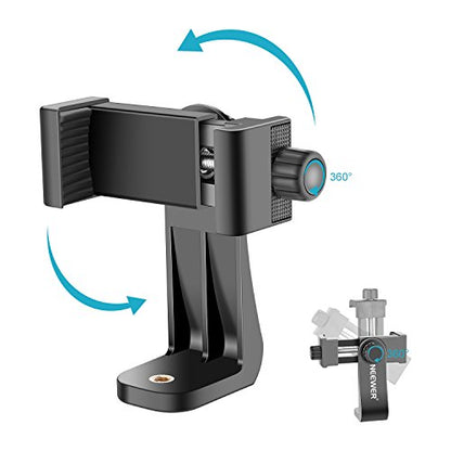 NEEWER Smartphone Holder Phone Tripod Mount Compatible with iPhone 16 15 Pro Max Plus 14 13 12 Mini Samsung Galaxy S24 S23 Ultra, Cell Phone Clip Vertical Bracket Adapter for Tripod with 1/4" Screw