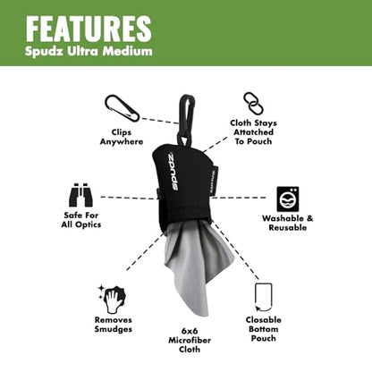 SPUDZ Ultra Microfiber Lens Cleaner with Closeable Bottom – Clip-On Pouch, Washable – for Binoculars, Scopes, Glasses, Screens | Ultra Titanium, 6 x 6 Inch - color: Titanium, size: 6 x 6 Inch