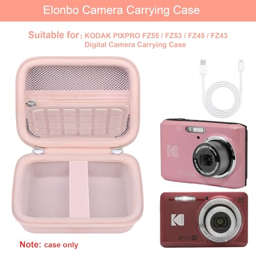 Elonbo Camera Carrying Case for KODAK PIXPRO FZ55 / FZ53 / FZ45 / FZ43 16MP Digital Camera, Vlogging Camera Storage Holder Travel Bag, Mesh Bag Fits Batteries, Cable, Memory Card, Card Reader, Pink - color: Pink