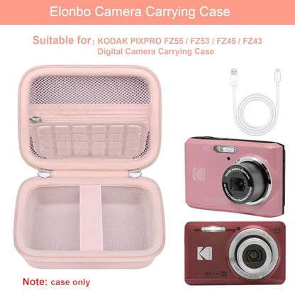 Elonbo Camera Carrying Case for KODAK PIXPRO FZ55 / FZ53 / FZ45 / FZ43 16MP Digital Camera, Vlogging Camera Storage Holder Travel Bag, Mesh Bag Fits Batteries, Cable, Memory Card, Card Reader, Pink - color: Pink