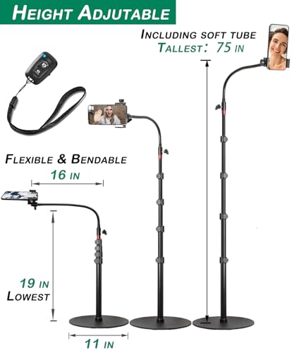 Tall Video Cell Phone Mount with Height Adjustable Stand, Heavy Base, 360 Head - Compatible with iPhone 16, 16 Pro Max, 16 Plus, 15, 14, 13 - color: Center Column Stand