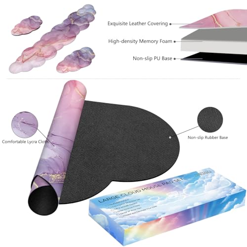 JIKIOU Ergonomic Keyboard Wrist Rest &Large Mouse Pad&Mouse Wrist & Cup Pad | Cute Cloud Shape, 4 in 1 Memory Foam Desk Mat, Ultra-smooth Surface, Savior of Wrist Pain, Anti-slip Rubber Base, Waterproof - color: 07Marble Pink