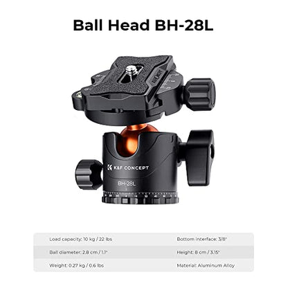 K&F CONCEPT 73 inch /186cm Camera Tripod,Transverse Center Column Aluminium DSLR Tripod with 360 Degree Ball Head 10kg Load Capacity,Quick Release Plate,Detachable Monopod T255A3+BH-28L - size: T255A3+BH-28L
