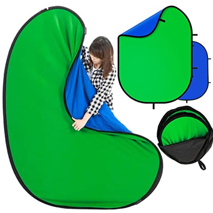 Blue Green Screen Backdrop Double Sided Collapsible Greenscreen Backdrop with Carrying Bag,Portable Pop Up Green Screen Background for Streaming Webcam 39.4 * 59.1" - size: 39.4*59.1"(No stand)
