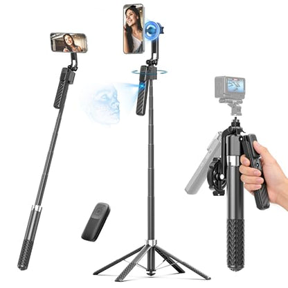 Oldshark 71" Auto Face Tracking Tripod, 1-Sec Quick Setup Magnetic Tripod for iPhone, No App Needed 360° Rotating Phone & Camera Tripod, Content Creator Essentials for TikTok YouTube - color: Black