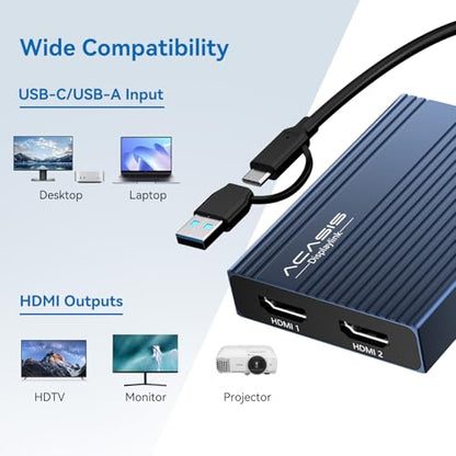 ACASIS USB C to Dual HDMI DisplayLink Adapter, 4K@60Hz, 2 HDMI & 3 USB-A Ports, 100W PD Charging, USB C DisplayLink Docking Station for Mac M1/M2/M3/M4/M5/Neo/Windows,USB A/C to Dual Monitor Adapter - color: Gray