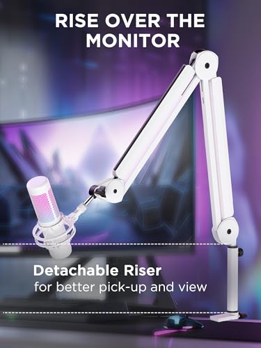 InnoGear Mic Boom Arm Microphone Stand Cable Management for Blue Yeti FIFINE AM8 K669B HyperX QuadCast S SoloCast AT2020 and Other Microphone, White - color: White, style: Standard Clamp