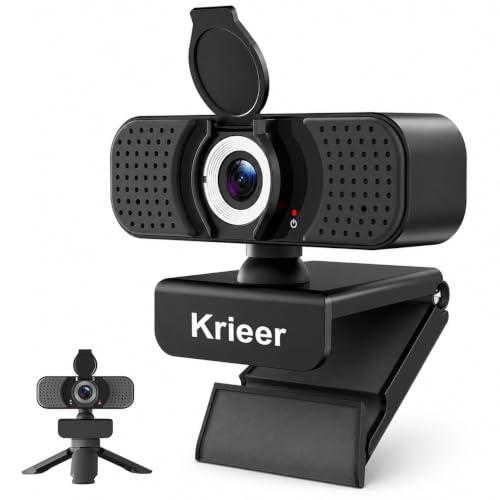 1080P Webcam with Microphone, USB Camera for PC and Laptop, Privacy Cover | For meetings, remote work, classes, streaming, and video calls; includes 105° wide view, privacy cover, and mini tripod