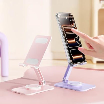 Carbon Steel Desktop Phone Stand Foldable Adjustable with Rotating Base for Video Calls Phone Tablet Portable Foldable Adjustable Desktop Rotating Desk Video Calling Online Learning Movie Hands - color: Green