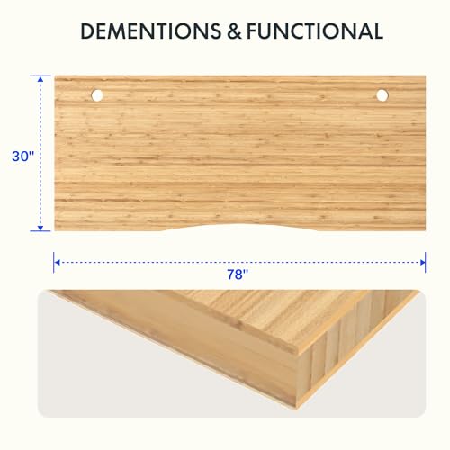 FLEXISPOT Whole Piece 78"x30" Desk Board for Electric Standing Desk Curved Natural Bamboo - color: Curved Natural Bamboo, size: 78x30"